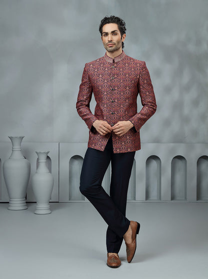 Pink Self Design Jodhpuri Suit | JadeBlue