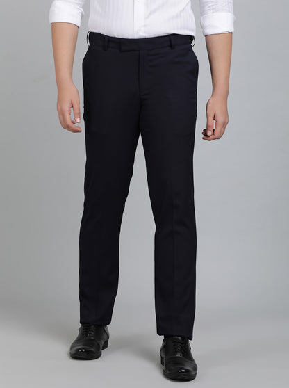 Navy Blue Solid Slim Fit Formal Trouser | Metal
