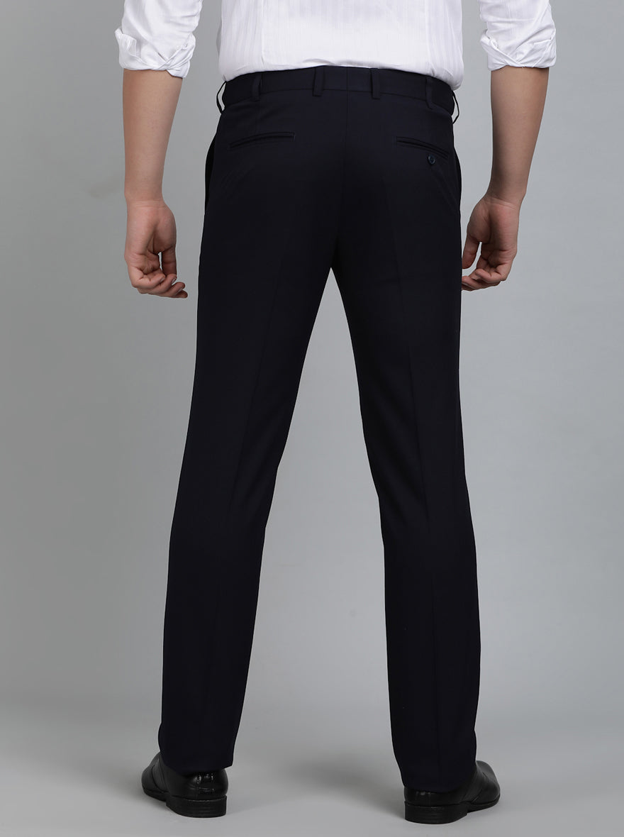 Navy Blue Solid Slim Fit Formal Trouser | Metal