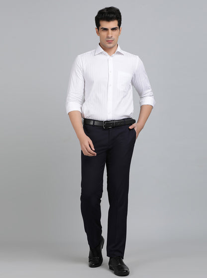 Navy Blue Solid Slim Fit Formal Trouser | Metal