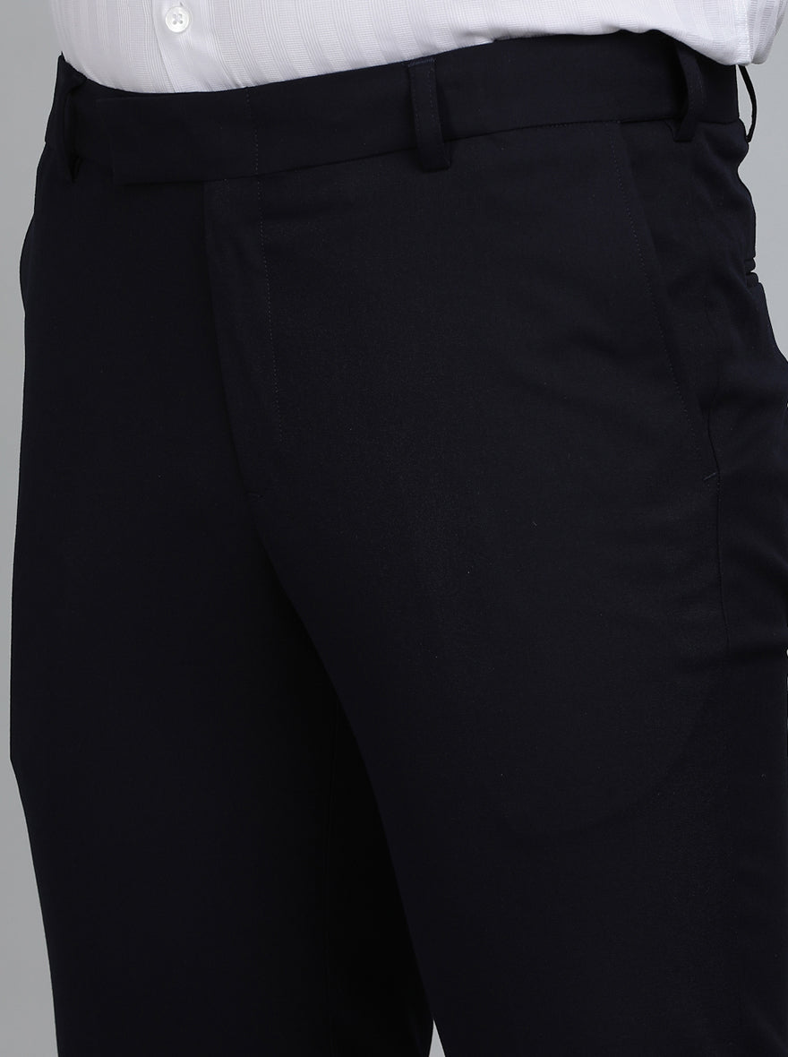 Navy Blue Solid Slim Fit Formal Trouser | Metal