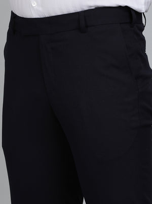 Navy Blue Solid Slim Fit Formal Trouser | Metal