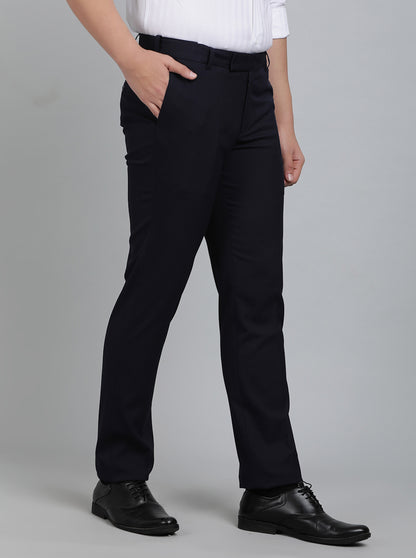 Navy Blue Solid Slim Fit Formal Trouser | Metal