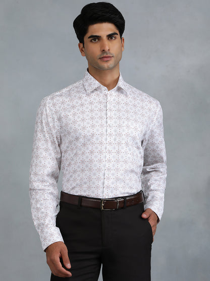White Printed Regular Fit Formal Shirt | JadeBlue