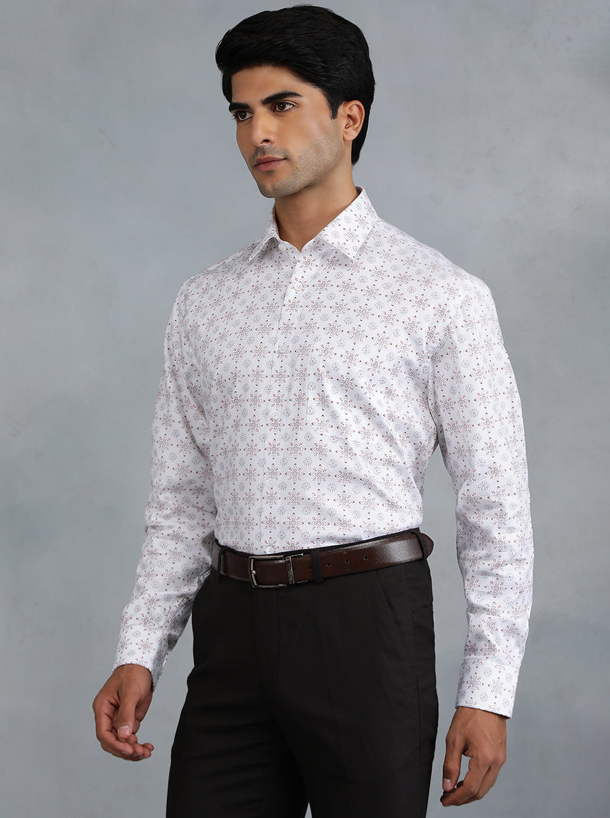 White Printed Regular Fit Formal Shirt | JadeBlue