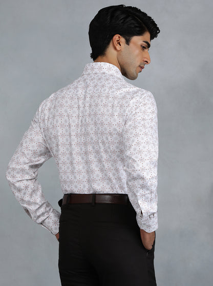 White Printed Regular Fit Formal Shirt | JadeBlue