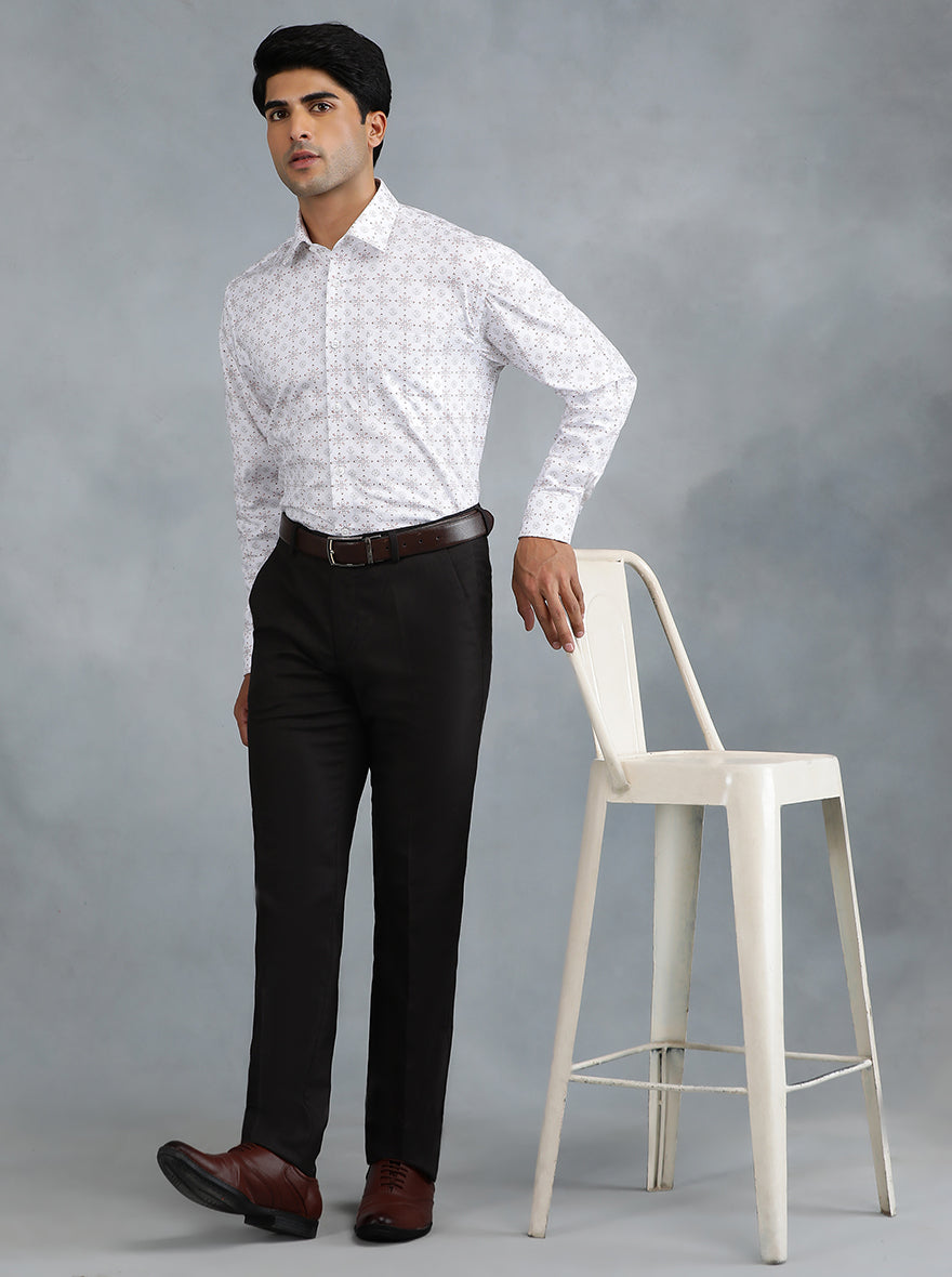 White Printed Regular Fit Formal Shirt | JadeBlue