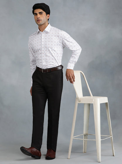 White Printed Regular Fit Formal Shirt | JadeBlue