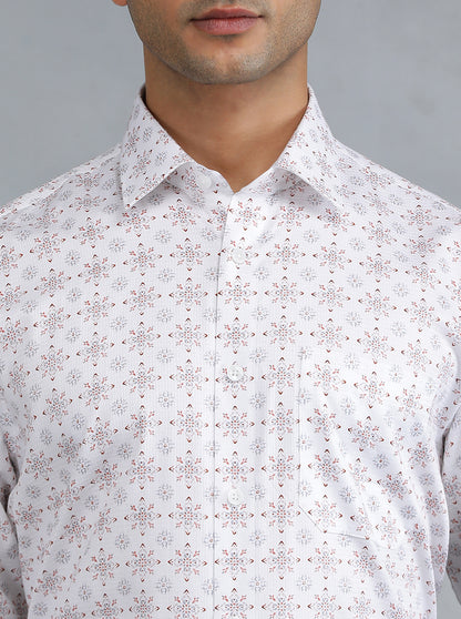 White Printed Regular Fit Formal Shirt | JadeBlue