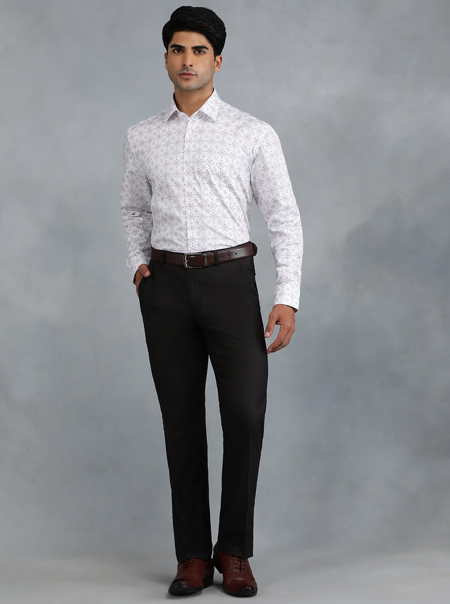White Printed Regular Fit Formal Shirt | JadeBlue