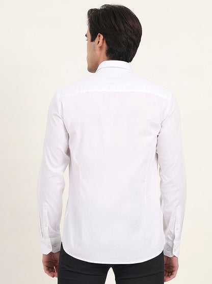 White Solid Slim Fit Semi Casual Shirt | Greenfibre