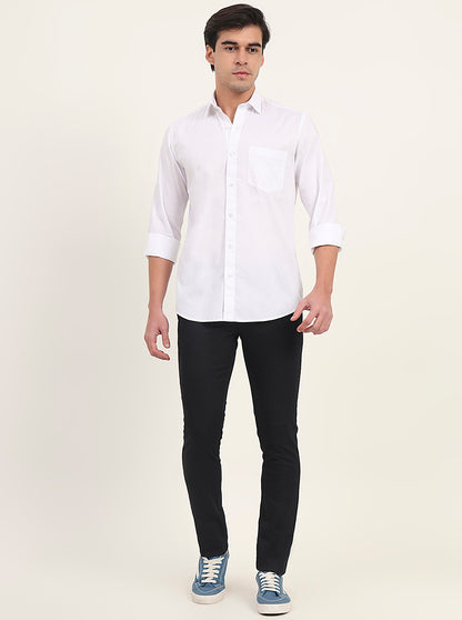 White Solid Slim Fit Semi Casual Shirt | Greenfibre