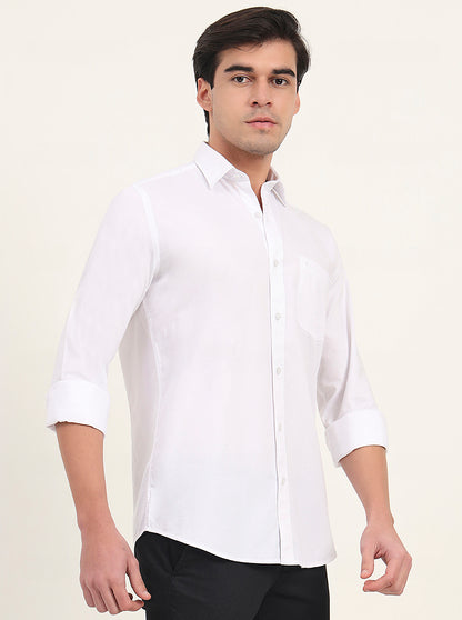 White Solid Slim Fit Semi Casual Shirt | Greenfibre