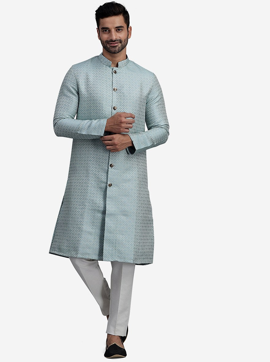 Blue Straight Cut Jacquard Printed Kurta | The Kurta Company