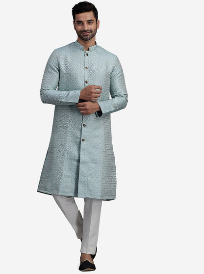 Blue Straight Cut Jacquard Printed Kurta | The Kurta Company