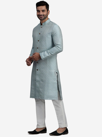 Blue Straight Cut Jacquard Printed Kurta | The Kurta Company