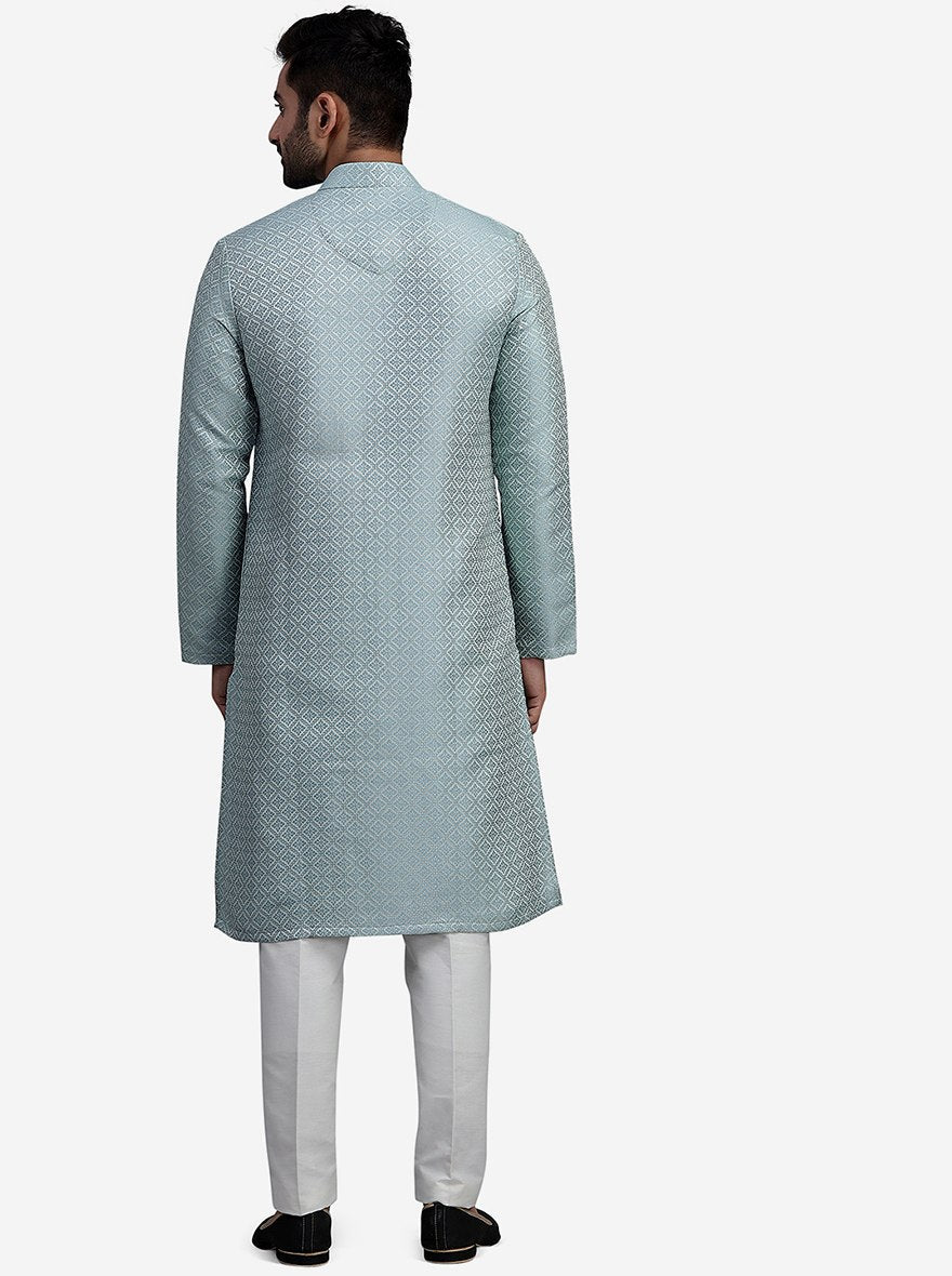 Blue Straight Cut Jacquard Printed Kurta | The Kurta Company