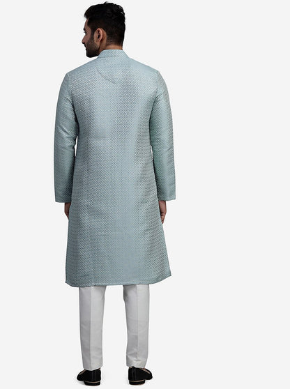 Blue Straight Cut Jacquard Printed Kurta | The Kurta Company