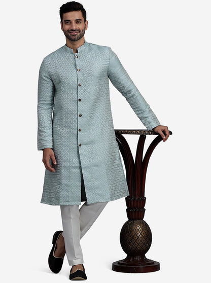 Blue Straight Cut Jacquard Printed Kurta | The Kurta Company