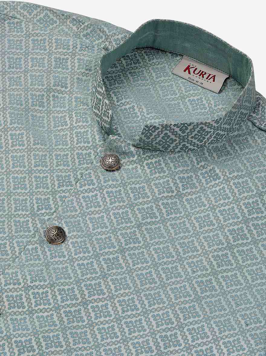 Blue Straight Cut Jacquard Printed Kurta | The Kurta Company