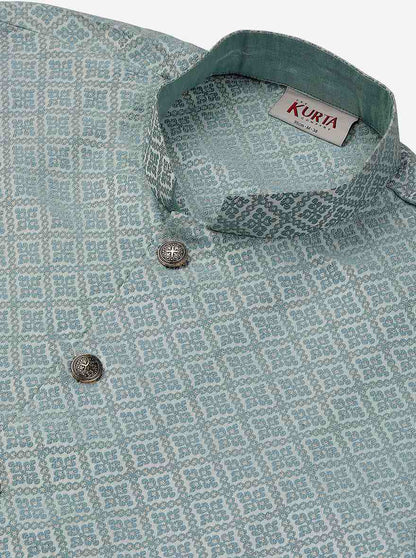 Blue Straight Cut Jacquard Printed Kurta | The Kurta Company
