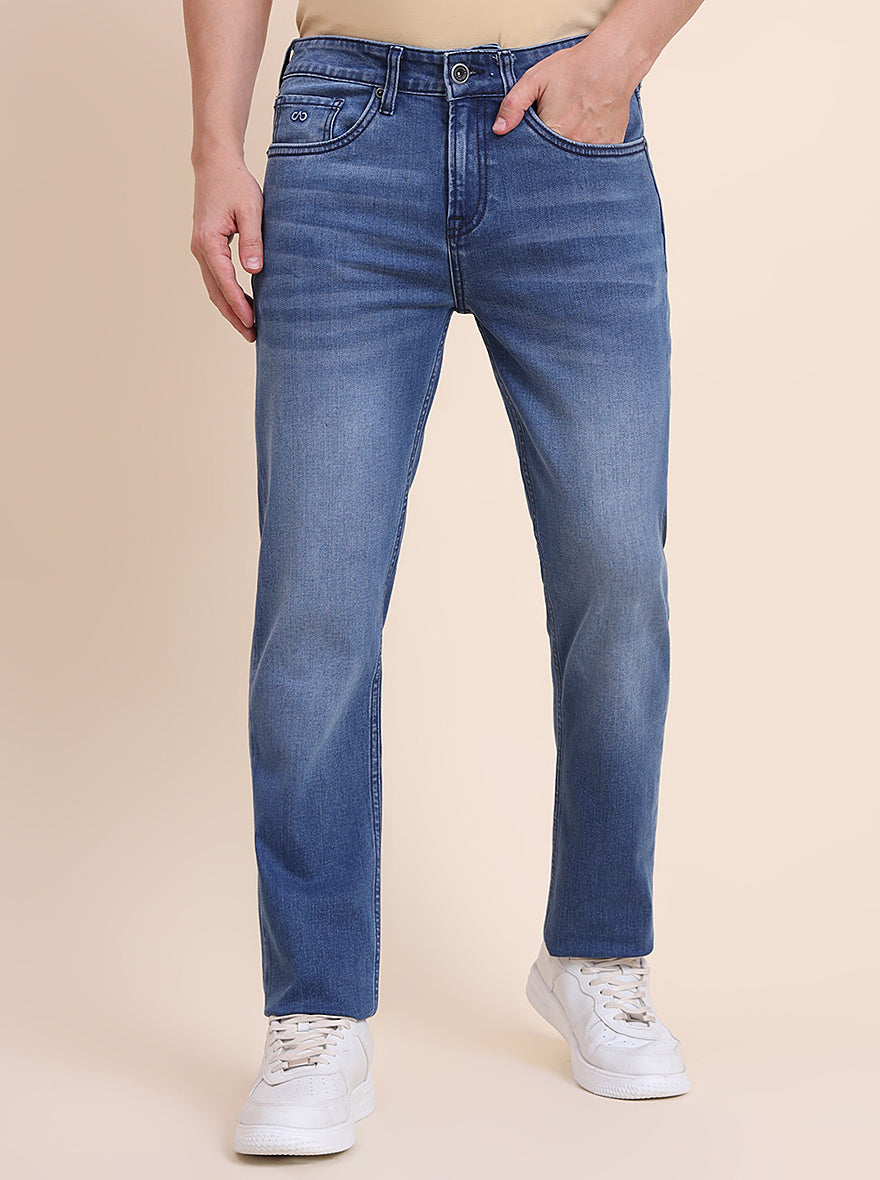 Mid Blue Indigo Washed Straight Fit Jeans | JadeBlue