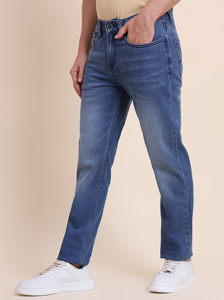 Mid Blue Indigo Washed Straight Fit Jeans | JadeBlue