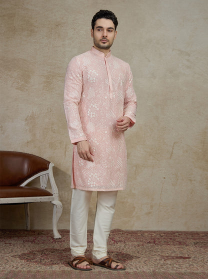 Pink Embroidered Kurta Pajama | Virasana