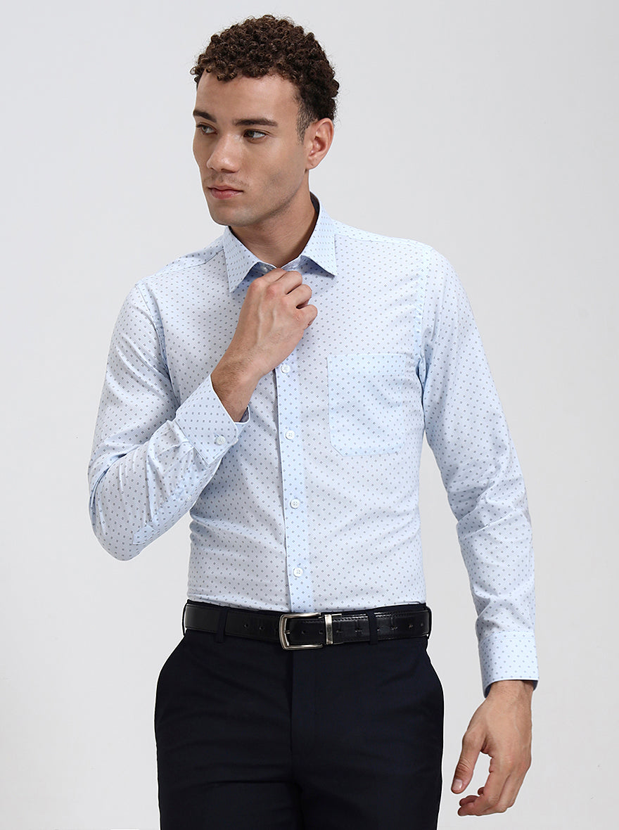 Blue Printed Slim Fit Formal Shirt | JadeBlue Youth