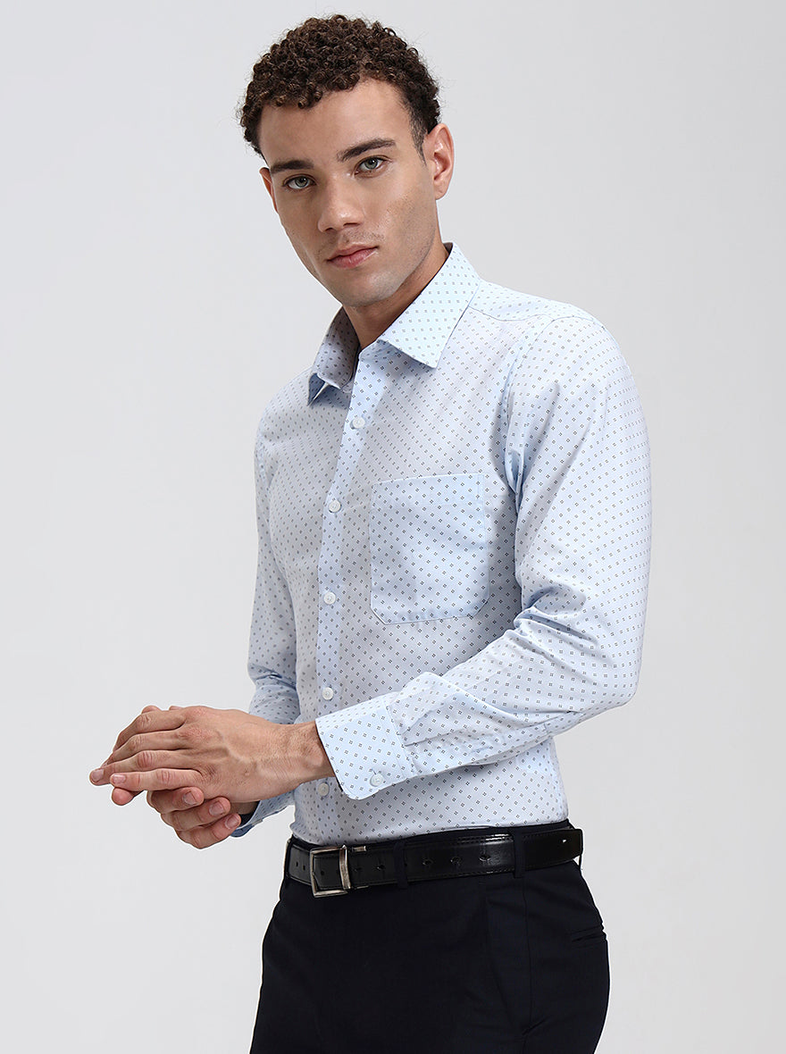 Blue Printed Slim Fit Formal Shirt | JadeBlue Youth