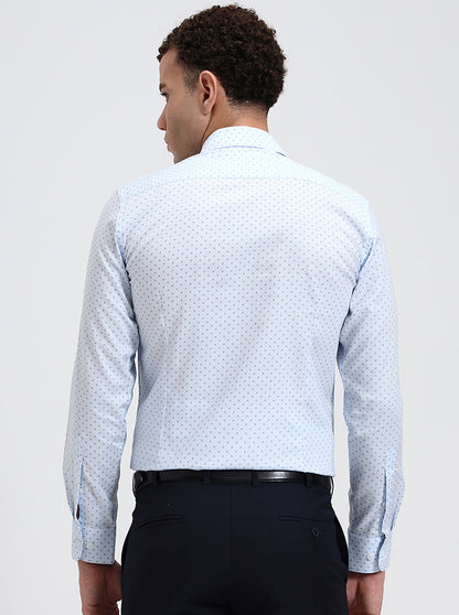 Blue Printed Slim Fit Formal Shirt | JadeBlue Youth