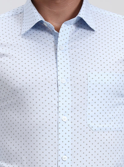 Blue Printed Slim Fit Formal Shirt | JadeBlue Youth