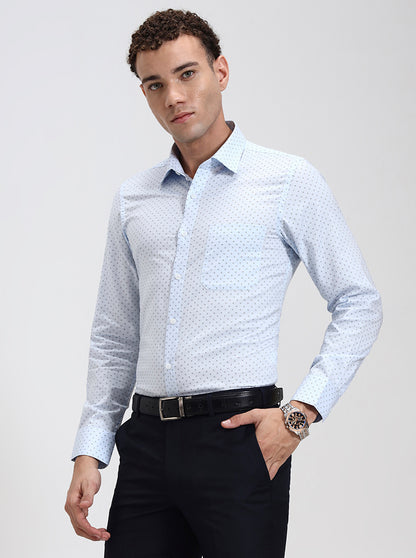 Blue Printed Slim Fit Formal Shirt | JadeBlue Youth