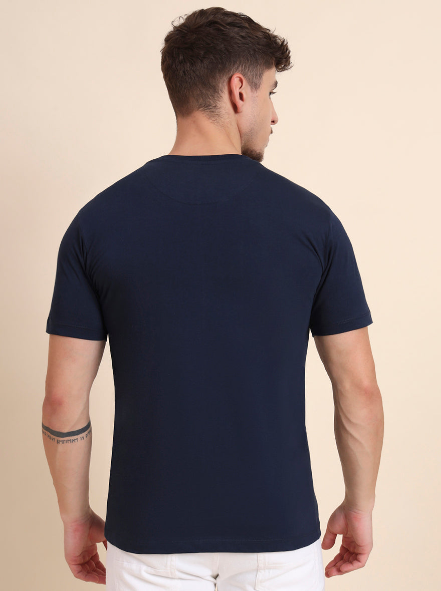 Navy Blue Printed Slim Fit T-Shirt | Greenfibre