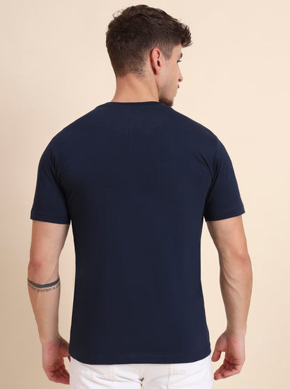 Navy Blue Printed Slim Fit T-Shirt | Greenfibre