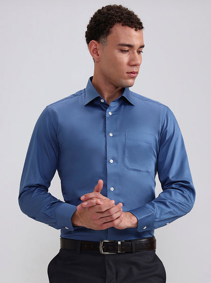 Blue Solid Slim Fit Formal Shirt | JadeBlue Super Luxe