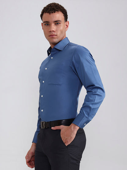 Blue Solid Slim Fit Formal Shirt | JadeBlue Super Luxe