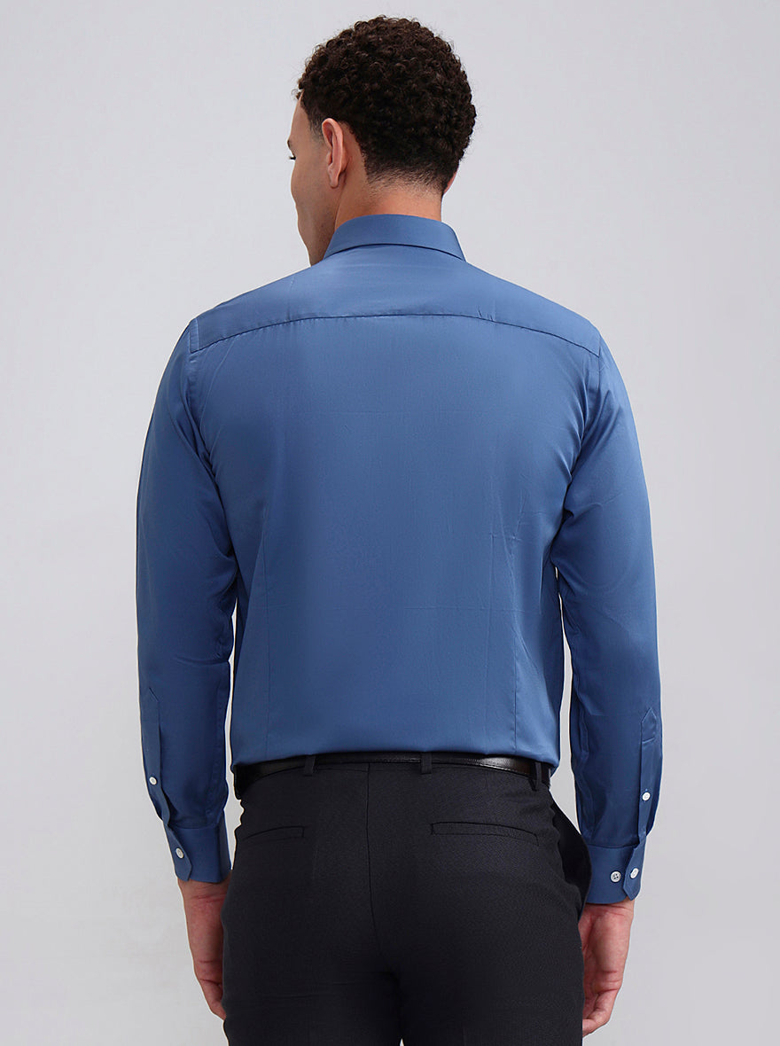 Blue Solid Slim Fit Formal Shirt | JadeBlue Super Luxe