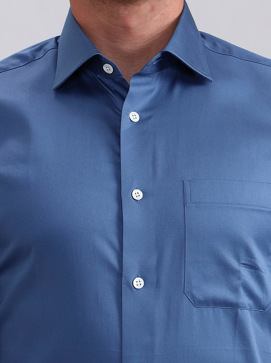 Blue Solid Slim Fit Formal Shirt | JadeBlue Super Luxe