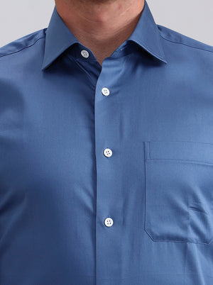 Blue Solid Slim Fit Formal Shirt | JadeBlue Super Luxe