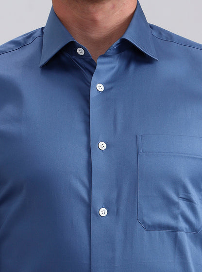 Blue Solid Slim Fit Formal Shirt | JadeBlue Super Luxe