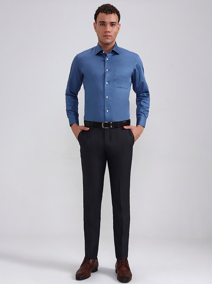 Blue Solid Slim Fit Formal Shirt | JadeBlue Super Luxe