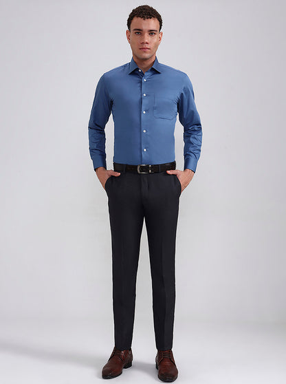 Blue Solid Slim Fit Formal Shirt | JadeBlue Super Luxe