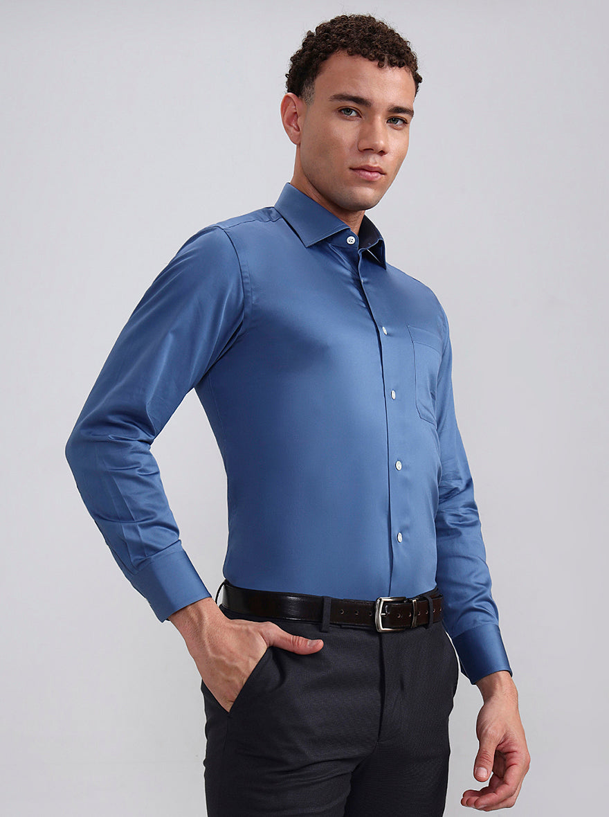Blue Solid Slim Fit Formal Shirt | JadeBlue Super Luxe