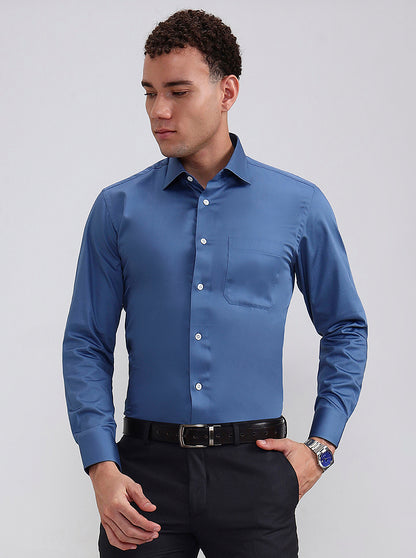 Blue Solid Slim Fit Formal Shirt | JadeBlue Super Luxe
