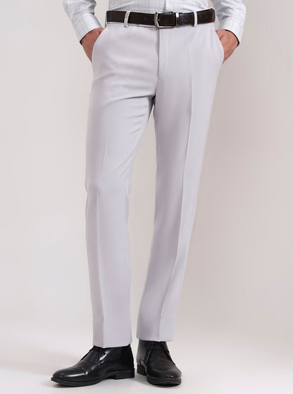 Light Grey Solid Slim Fit Formal Trouser | Wyre
