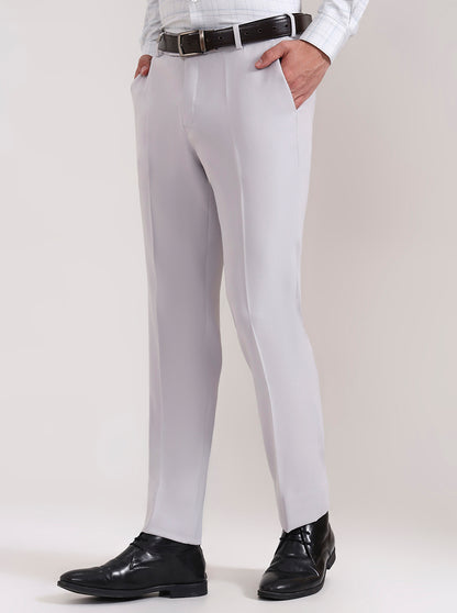 Light Grey Solid Slim Fit Formal Trouser | Wyre