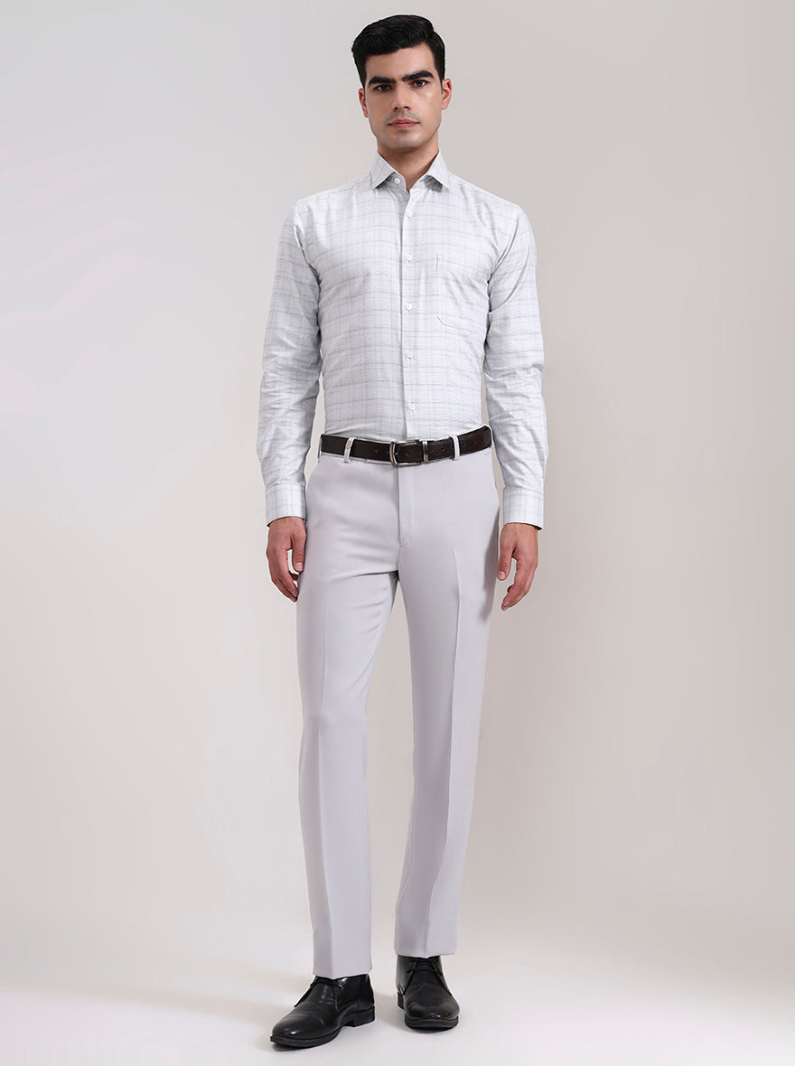Light Grey Solid Slim Fit Formal Trouser | Wyre