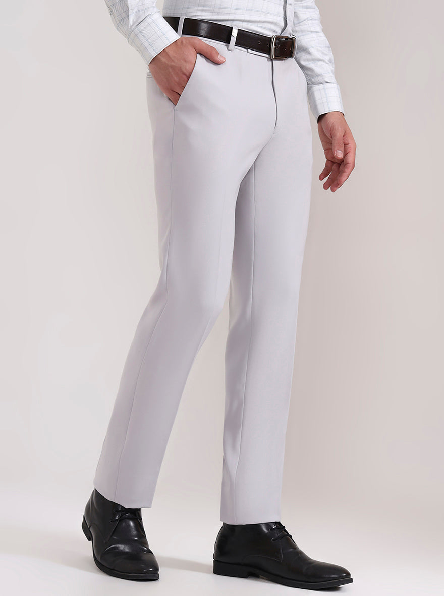 Light Grey Solid Slim Fit Formal Trouser | Wyre