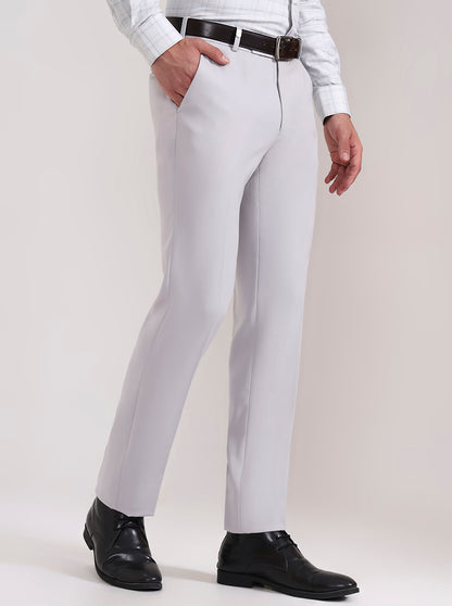 Light Grey Solid Slim Fit Formal Trouser | Wyre